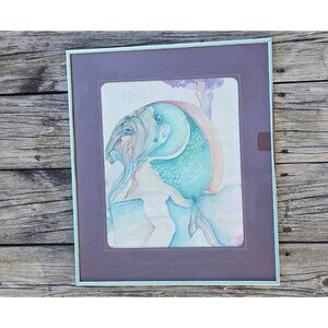 Ocean Mer Creature Surrealist Artwork Framed Fish Human Fusion Graphic Design